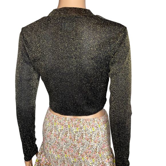 Lovers + Friends Riya Top size M Black Gold Glitter Sheer Mesh Cropped - Picture 3 of 10